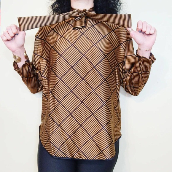 Vintage 80s Block Striped Silk Blouse - Picture 3 of 8